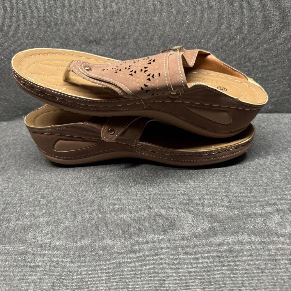 Boho Wedge‎ Thong Sandals Laser Cut Tan Unbranded 42